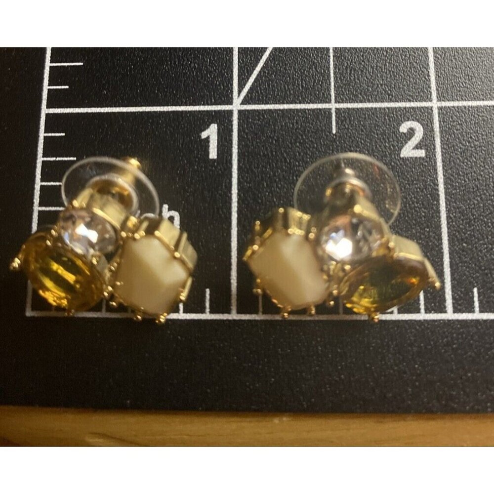 Kate Spade Cluster Earrings Palace Gem Cushion Cut Stud Cream Gold Topaz Multi - Picture 4 of 6